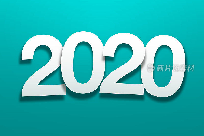 2020 -纸字体蓝绿背景